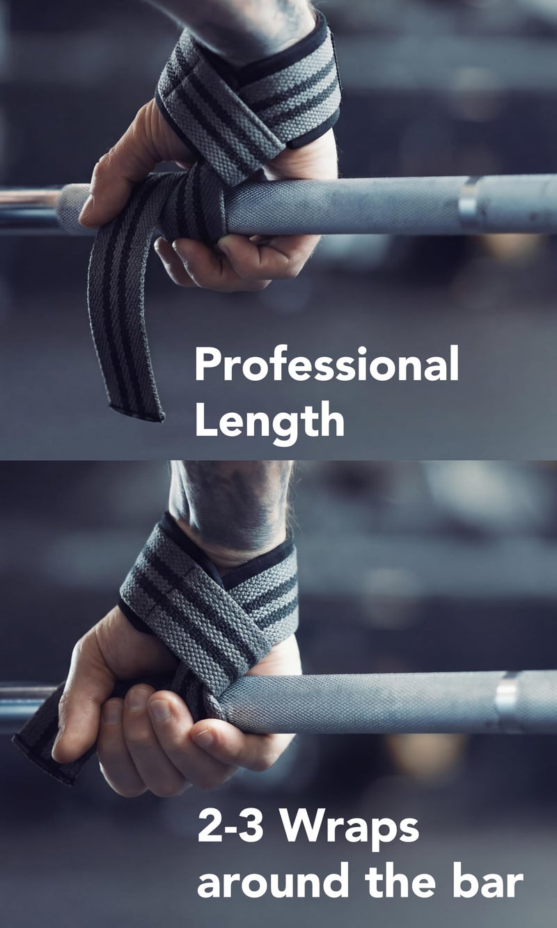 FitgriffÂ® Lifting Wrist Straps for Weightlifting, Gym, Deadlift, Workout (Made of Premium Cotton & Padded) - Men & Women (Standard, Grey) - Image 2